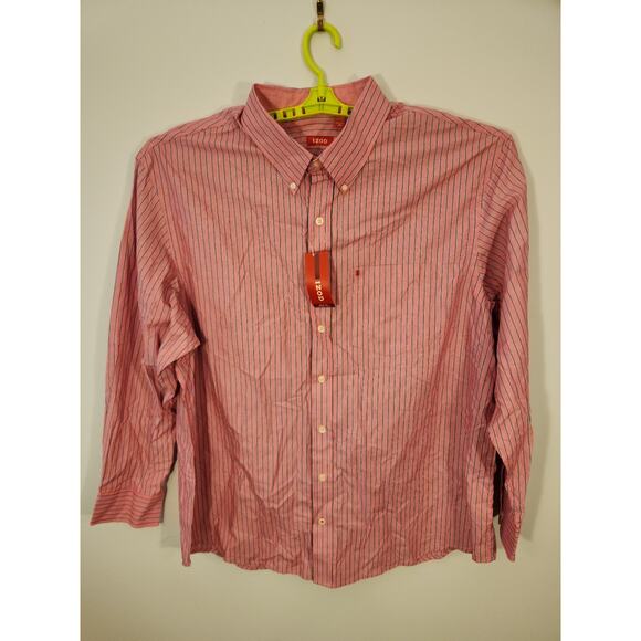 Izod NWT Shirt Mens 2XL Red Striped Long Sleeve Preppy Business Work MSRP $60 - Picture 5 of 12